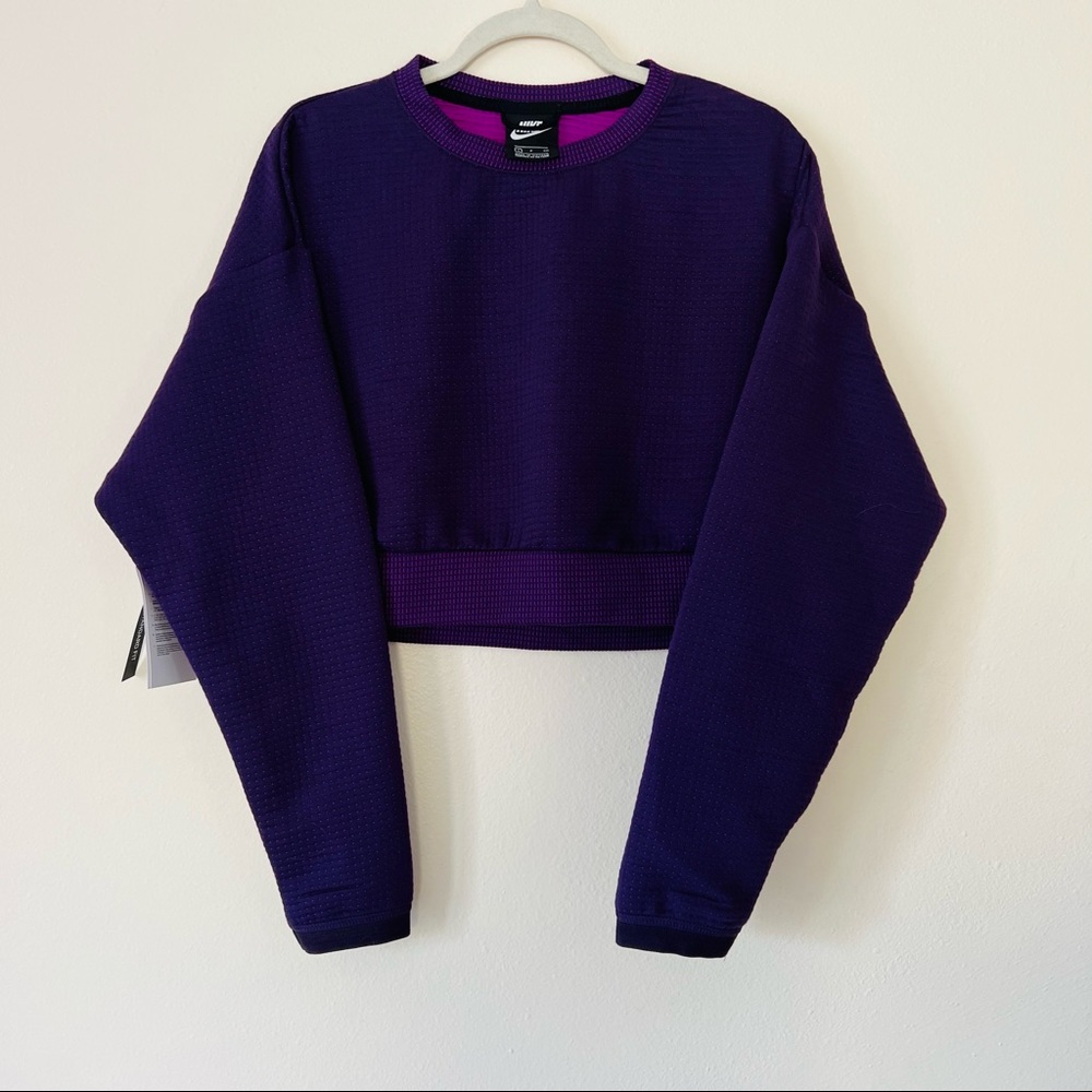New NIKE SPORTSWEAR CITY READY Purple FLEECE CREW crop top - Picture 4 of 6